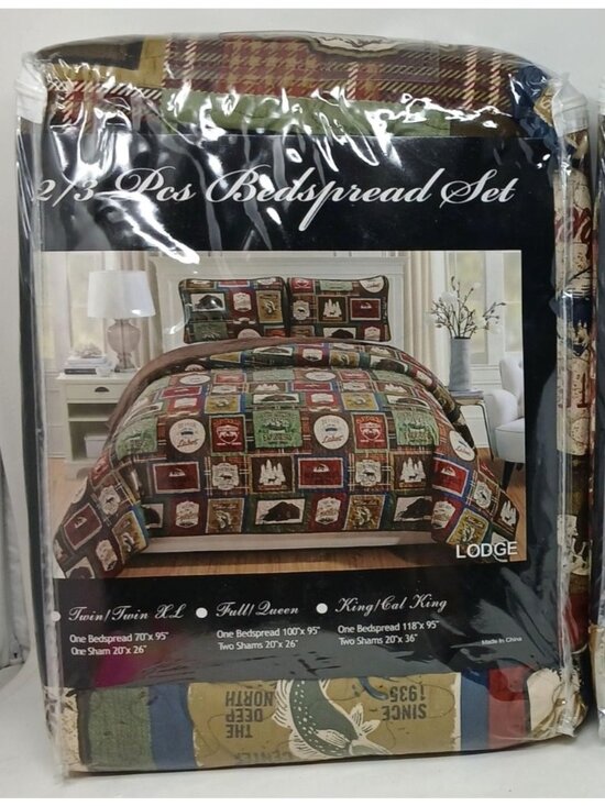 NoneLodge Other - Lodge Bedspread Set Twin XL Wilderness Adventure Patchwork Cabin Lodge 2 Pc #BS